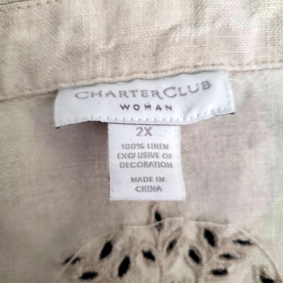 Charter Club Beige Embroidered Beaded Linen Jacket 2X Coastal Grandma 2X - Picture 3 of 6